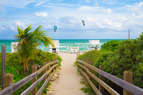 This is a stock photo. The pathway on to South Beach, Miami, Florida.